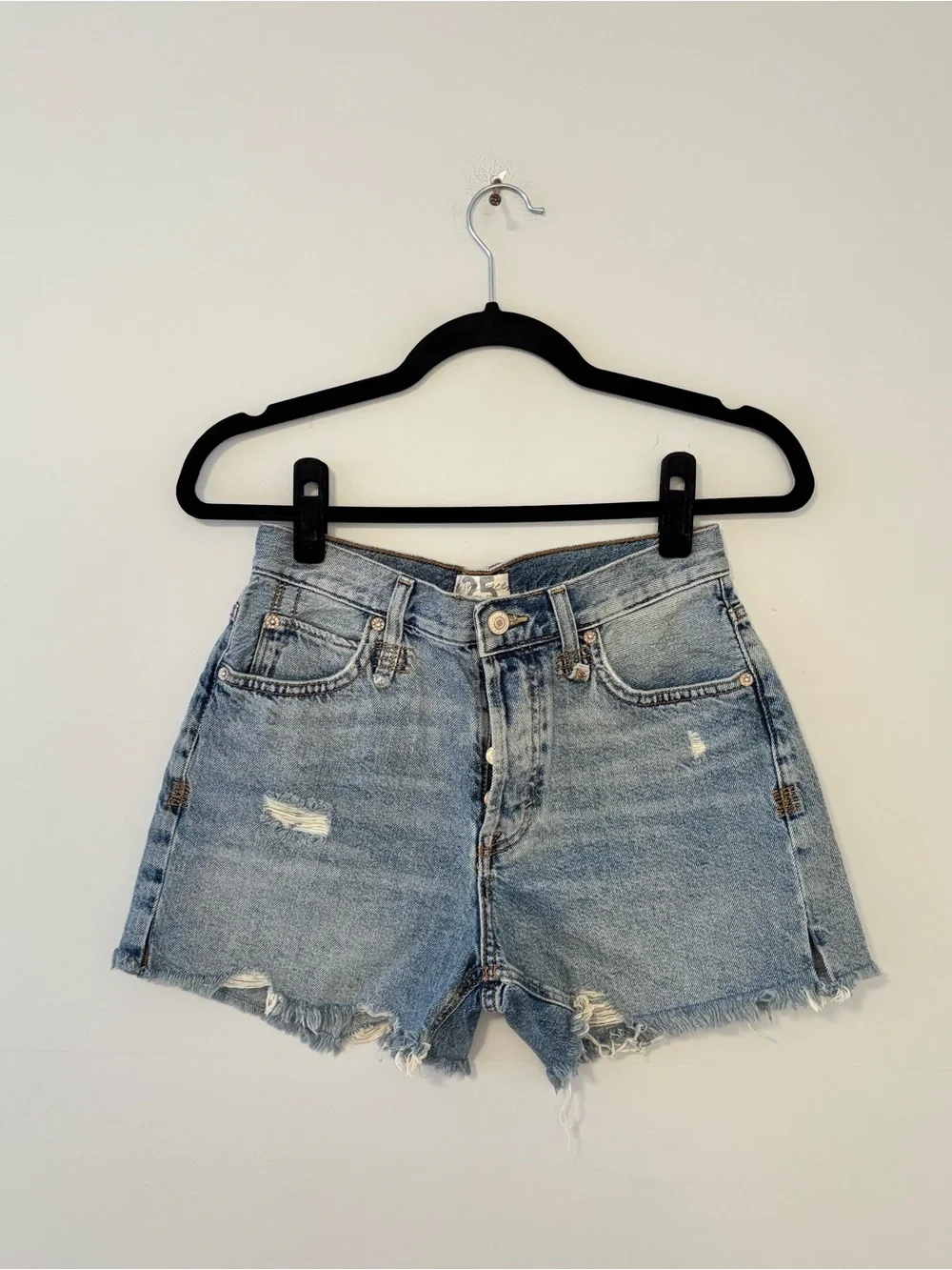 We The Free Distressed Denim Shorts Button-Fly Raw Hem Jean Bottoms Summer